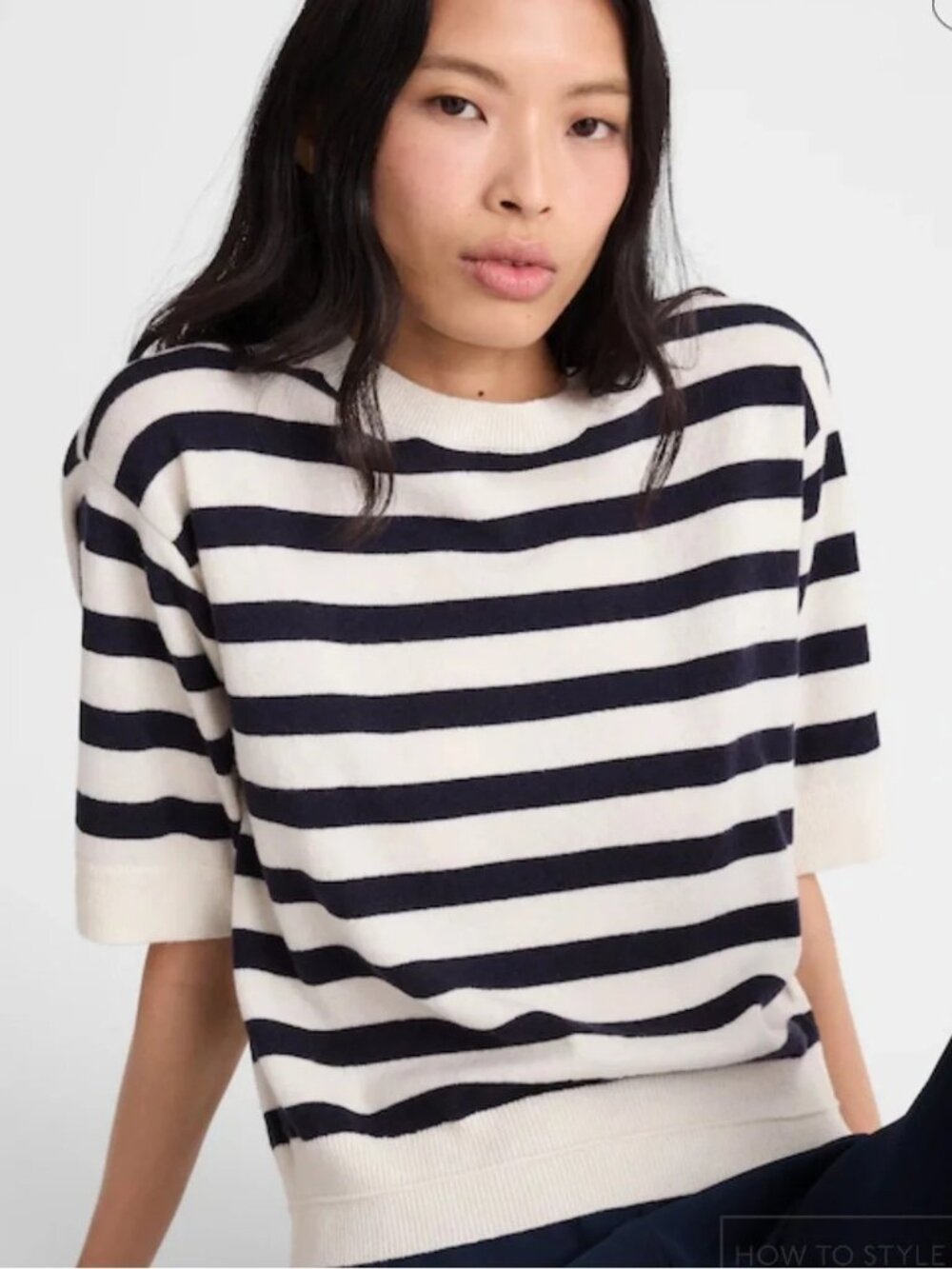 Madewell Relaxed Sweater Tee 100% Cashmere Ivory Navy Stripe Quiet Lux Small